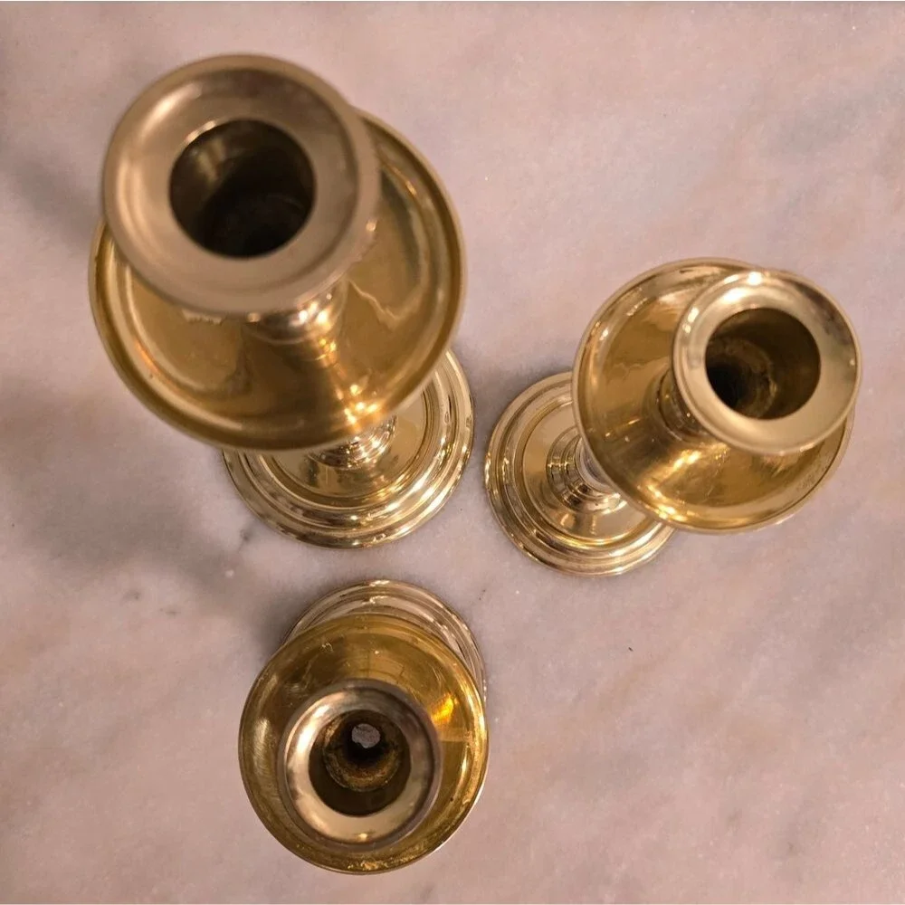 Ethan Allen Vintage MCM Brass & Lucite Candlestick Holders Set of 3